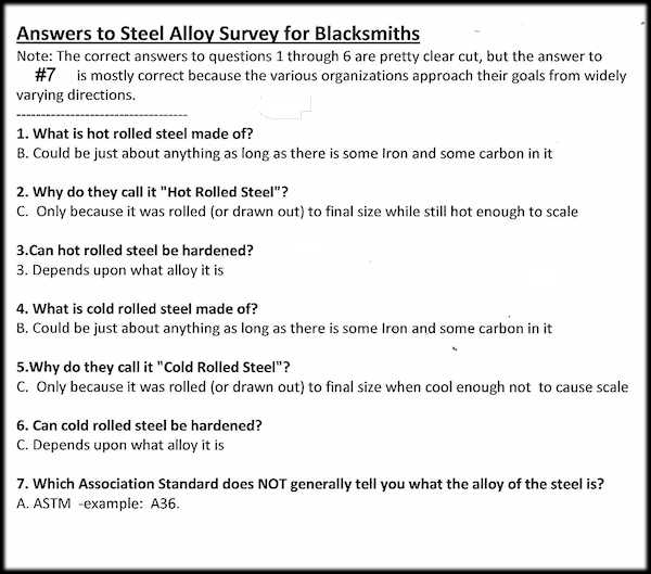 Answers to Steel Alloy Survey